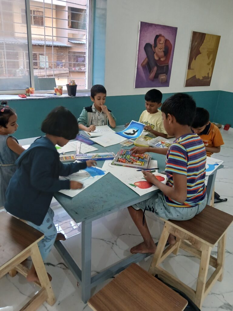 Kids enjoying creative art and coloring activities at Kalanyas Art Studio Pune