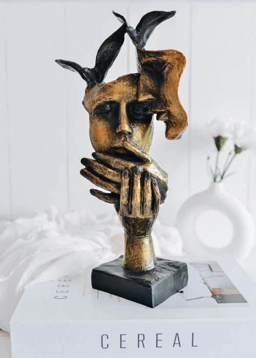 pexels-photo-12771321-12771321 Elegant bronze sculpture of an abstract face on a book with a modern and minimalist touch.